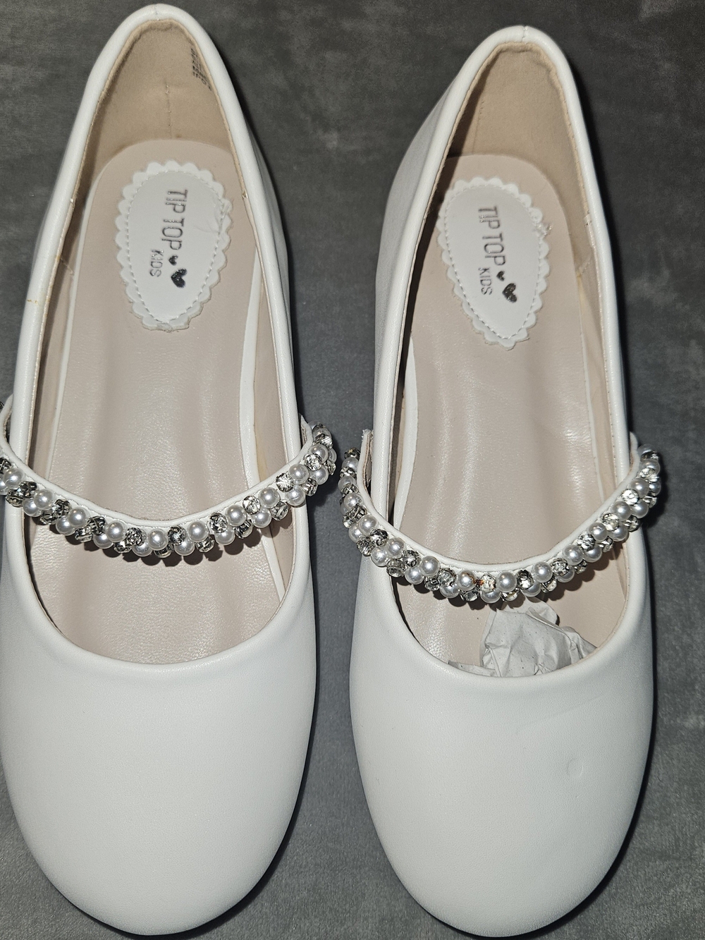 Tip Top Kids Pearl and Rhinestone Strap White Mary Jane Flats